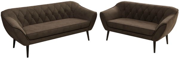 Skandinavisches Sofa Set PIRS 3-2, Komplettset, Wellenfederung, schwarze Füße, Sitzgruppe, Polstermöbel Set - Braun Velvet Bild 8