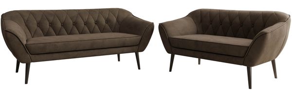 Skandinavisches Sofa Set PIRS 3-2, Komplettset, Wellenfederung, schwarze Füße, Sitzgruppe, Polstermöbel Set - Braun Velvet Bild 7