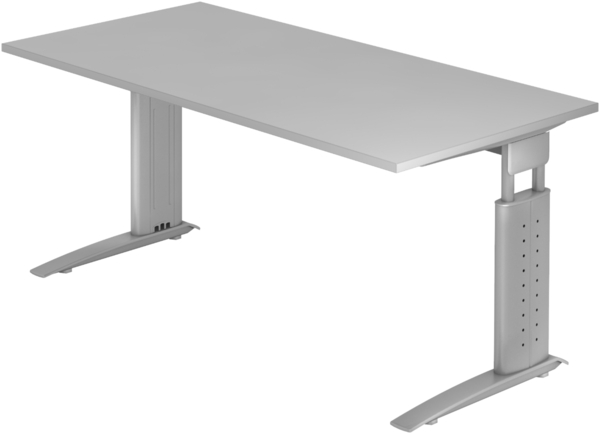 bümö höhenverstellbarer Schreibtisch U-Serie 160x80 grau, Gestell in Silber - PC Tisch für's Büro manuell höhenverstellbar, Computertisch verstellbar, US-16-5-S