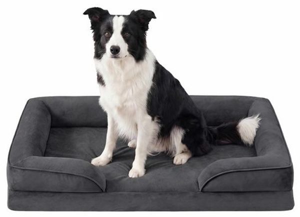FEANDREA Orthopädisches Hundebett XL, abnehmbarer Bezug, erhöhte Ränder, rutschfest, waschbar, Haustierbett, dunkelgrau