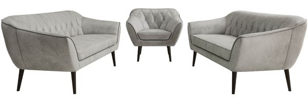 Wohnzimmerset, Möbelset PIRS 3-3-1, Armlehnen, Wellenfederung, schwarze Füße, Dreisitzer Sofas mit Sessel, Polstermöbel Set - Hellgrau Velvet Bild 7