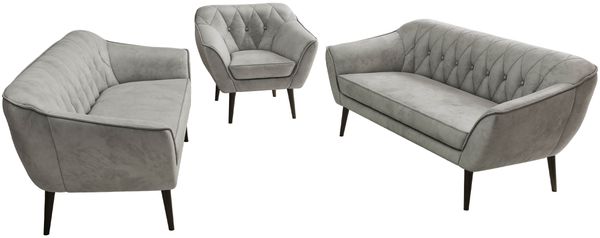 Wohnzimmerset, Möbelset PIRS 3-3-1, Armlehnen, Wellenfederung, schwarze Füße, Dreisitzer Sofas mit Sessel, Polstermöbel Set - Hellgrau Velvet Bild 8