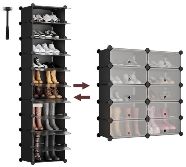 Sekey Schuhregal Platzsparendes Schuhregal mit Stecksystem – 10 Ebenen, Hoch & Schmal, Schuhaufbewahrung für 20–30 Paar Schuhe Bild 4