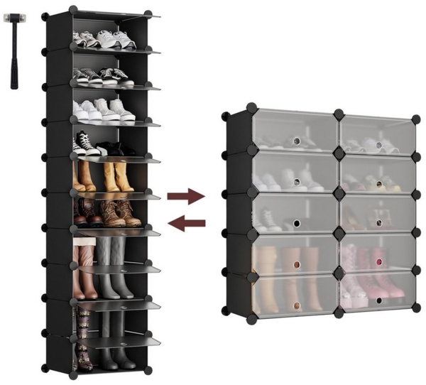 Sekey Schuhregal Platzsparendes Schuhregal mit Stecksystem – 10 Ebenen, Hoch & Schmal, Schuhaufbewahrung für 20–30 Paar Schuhe Bild 5