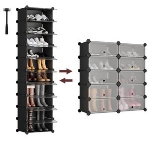 Sekey Schuhregal Platzsparendes Schuhregal mit Stecksystem – 10 Ebenen, Hoch & Schmal, Schuhaufbewahrung für 20–30 Paar Schuhe Bild 6