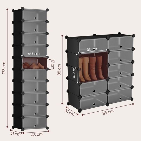 Sekey Schuhregal Platzsparendes Schuhregal mit Stecksystem – 10 Ebenen, Hoch & Schmal, Schuhaufbewahrung für 20–30 Paar Schuhe Bild 3