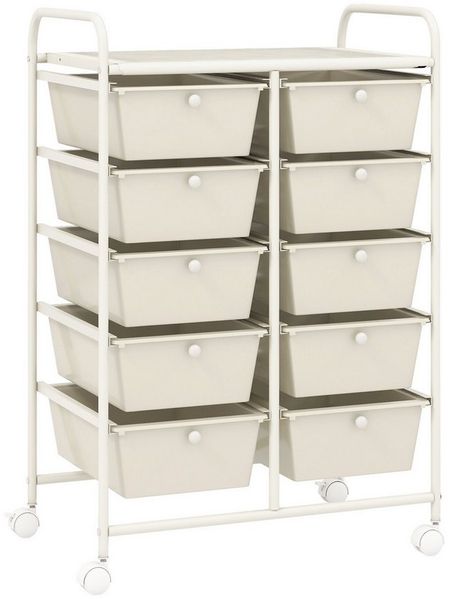 COSTWAY Rollwagen, mit 10 stapelbaren Schubladen&Ablage, Metall, 65,5 x 37 x 87 cm