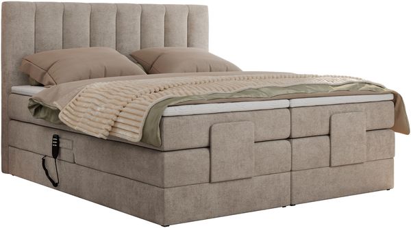 Boxspringbett mit elektrisch verstellbaren Matratzen, zwei Bettkästen und einem Topper - COMFORTO - 200 x 200 cm - Beige Stoff - H3 Bild 5