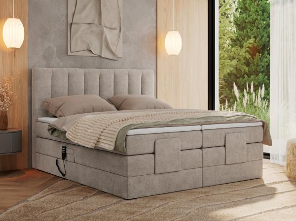 Boxspringbett mit elektrisch verstellbaren Matratzen, zwei Bettkästen und einem Topper - COMFORTO - 200 x 200 cm - Beige Struktur - H3