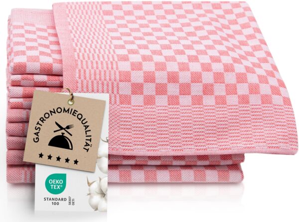 ZOLLNER 10er Set Geschirrtücher Baumwolle in 46x70 cm - super saugstarke und robuste Küchentücher – waschbar bis 60°C – in rot kariert - Gastronomiequalität - Oeko Tex® Zertifiziert