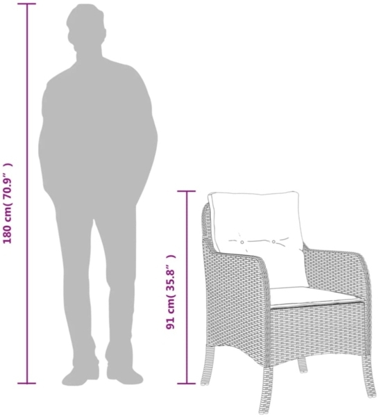 vidaXL Gartenstühle mit Kissen 2 Stk. Schwarz Poly Rattan 365144 Bild 6