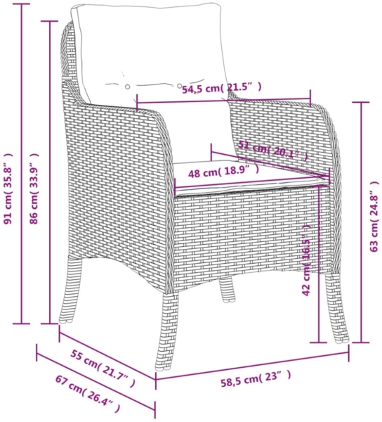 vidaXL Gartenstühle mit Kissen 2 Stk. Schwarz Poly Rattan 365144 Bild 9