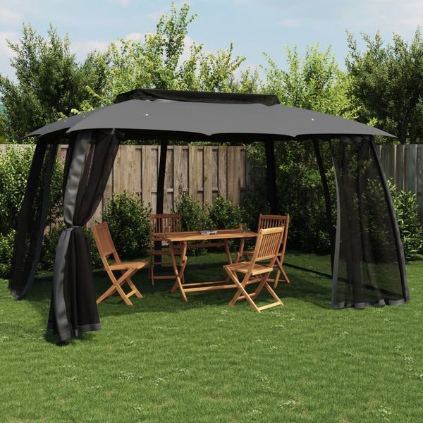 vidaXL Pavillon mit Doppeldach & Netzwänden Anthrazit 3,93x2,93m Stahl 368452