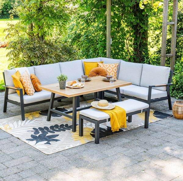 Garden Impressions Elati Lounge Dining Cornerset 5-tlg. – Gartenlounge mit Aluminium & Teak-Look