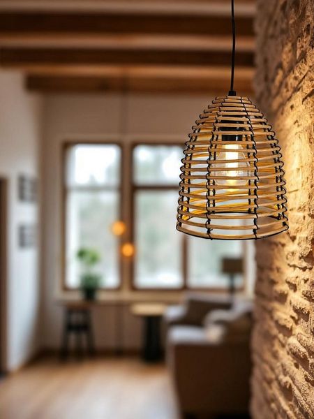 Meinposten Hängeleuchte LED Rattan Optik Außen Innenbereich 18x16 cm Gartenbeleuchtung, LED fest integriert, warmweiß