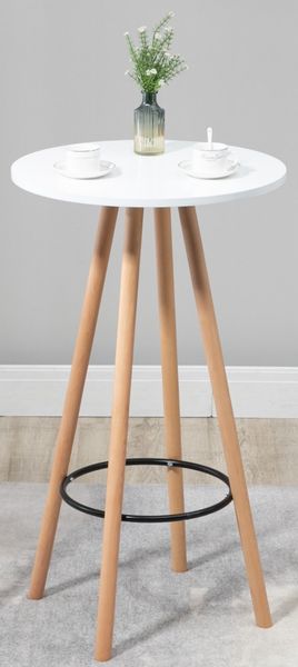 Stehtisch Ø 60cm innen LUMI - Holz, Skandinavisches Design | Bartisch rund Hoher Tisch Bistrotisch Hochtisch, 107x60cm HxB, Weiß-Beige