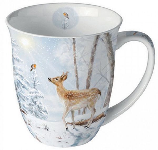 Ambiente Luxury Paper Products Becher Porzellan Mug Kollektion Planzen,Tiere, Vogel, 1-tlg, Porzellan Tasse, Tiere, Wintertiere, Waldtiere, Wald, Wild, Schnee, Rehe, Vögel, Vögel, Motiv Kollektion, Herbst, Winter, Frühling, Tee/Kaffee Tasse-, Ideal Als...