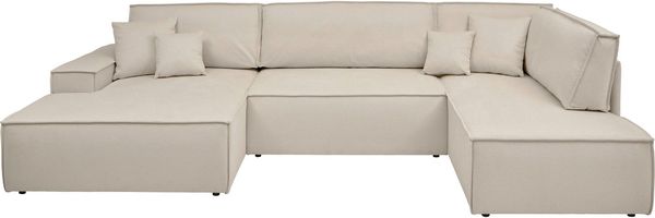 andas Wohnlandschaft FINNLEY U-Form XXL 329 cm, Schlafsofa, Schlaffunktion m. Bettkasten, (194/139 cm), Bouclé, Struktur und Cord