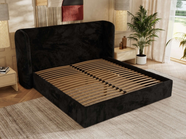 Polsterbett Bett mit Holzlattenrost Schlafzimmer Bett Doppelbett gepolstertes Kopfteil - EMORA CLASSIC - 140x200 cm - Schwarz Plüsch Bild 3