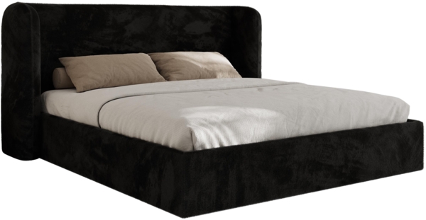 Polsterbett Bett mit Holzlattenrost Schlafzimmer Bett Doppelbett gepolstertes Kopfteil - EMORA CLASSIC - 140x200 cm - Schwarz Plüsch Bild 6