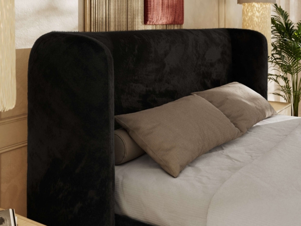 Polsterbett Bett mit Holzlattenrost Schlafzimmer Bett Doppelbett gepolstertes Kopfteil - EMORA CLASSIC - 140x200 cm - Schwarz Plüsch Bild 4