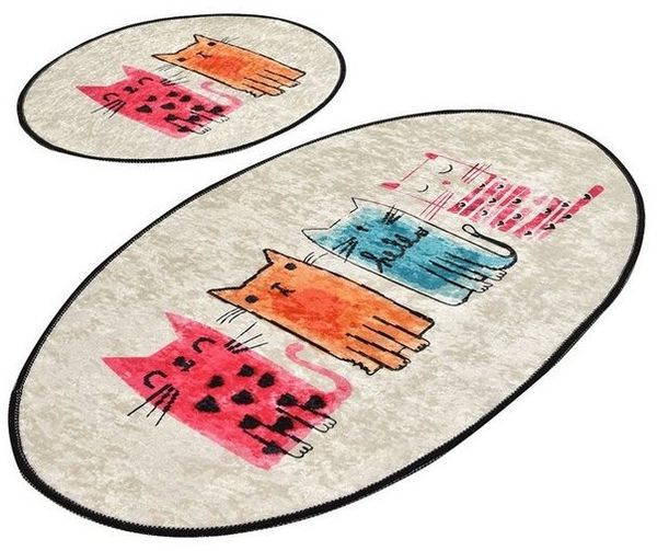 L'Essentiel Maison Badematte 100% POLYESTER, 10 mm L2389, Höhe 10 mm, rutschhemmend beschichtet, Antibakterielle Eigenschaften, Polyester, oval, Badematte+WC-Vorleger, Badteppich-Set (2 Teile) aus 100% Polyester