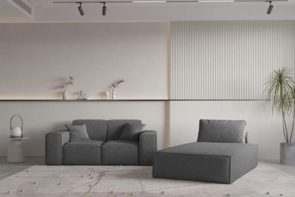 Sofa Set 2-teilig Sezlong und Sofa 2-Sitzer CELES PREMIUM Stoff Ascot Bukla Graphit