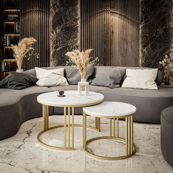 Lookway Couchtisch LORI 2in1 LEVANTO GOLD runder Couchtisch (2er Set), Durchmesser: ⌀70 cm und ⌀50 cm