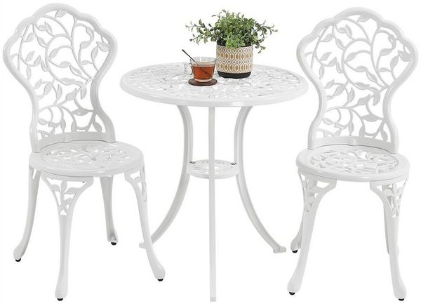 Yaheetech Balkonset, 2 Stühle & 1 Tisch, wasserabweisende Beschichtung, Aluminiumguss, Weiß