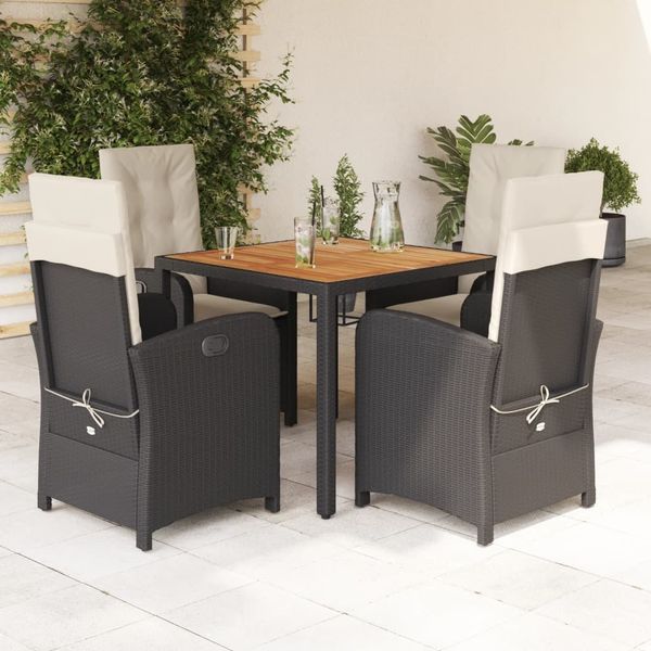 vidaXL 5-tlg. Garten-Essgruppe mit Kissen Schwarz Poly Rattan 3212222