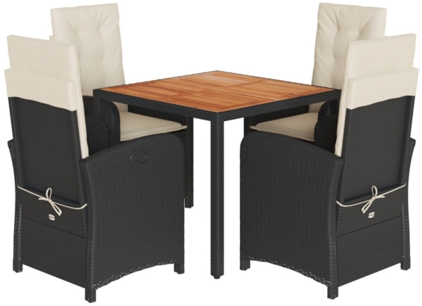 vidaXL 5-tlg. Garten-Essgruppe mit Kissen Schwarz Poly Rattan 3212222