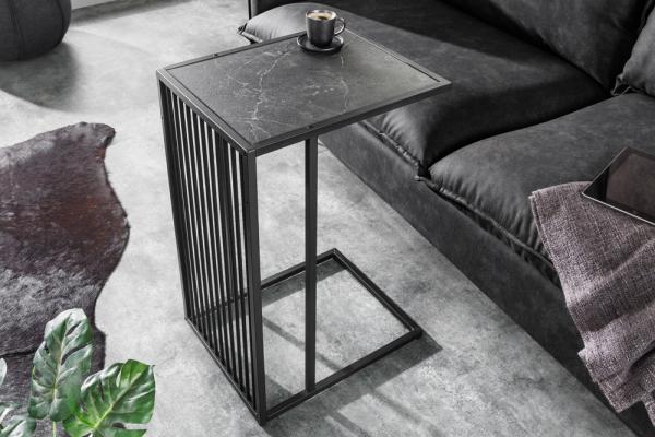 Moderner Beistelltisch STRIVE 65cm Marmor-Look Industrielles Design schwarz Metall Bild 2