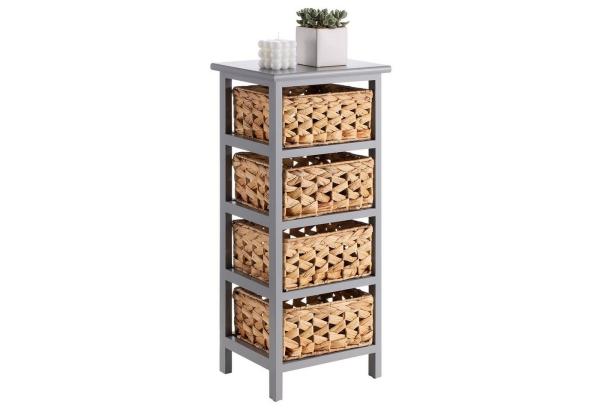 CARO-Möbel Kommode ARBO, Kommode Schubladenschrank Regal Paulownia Holz grau 4 Körbe