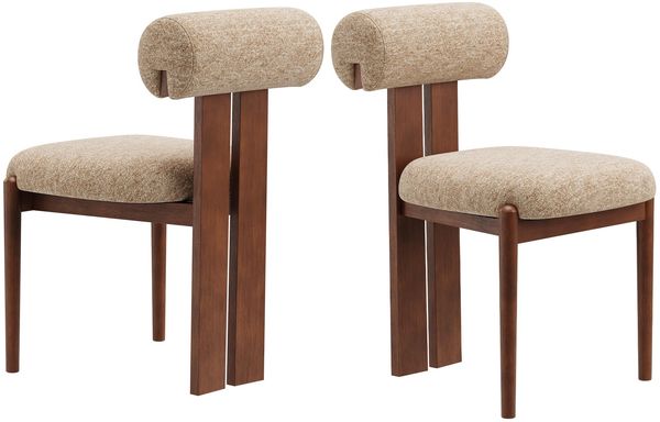 MALOL Esszimmerstühle 2er Set, Mid-Century Modern Polsterstühle aus Stoff mit Stabiler Rückenlehne & dunkelbraunen Holzbeinen, Geeignet für Esszimmer, Küche und Gastronomie, Kamel