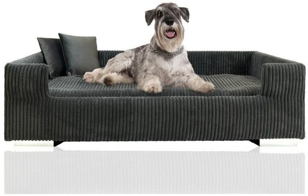 Rohrschneider Tiersofa Hundesofa Cord hoher Rand, waschbarer Bezug 4 Farben, robuster Cordstoff aus 100% Polyester, inkl. 2x Dekokissen