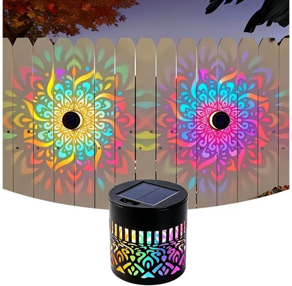 QUBEBU LED Solarleuchte 1/2/4 Stück Solarlaterne Mandala Wandleuchte, Solarlampen für Außen, LED fest integriert, 7 Farben RGB Wandlamp, Decorative Solar Mandala Lights Gartendeko, LED Gartenleuchte, Solarlaterne für Hof Rasen Wege Terrasse Yard Dekor