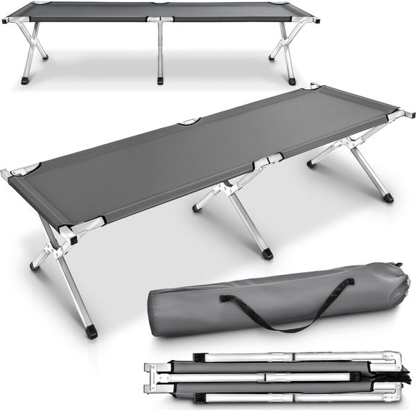 TRESKO XXL Campingbett Feldbett 190 x 64 x 44 cm Metallrohr - Belastbarkeit bis 150kg Grau