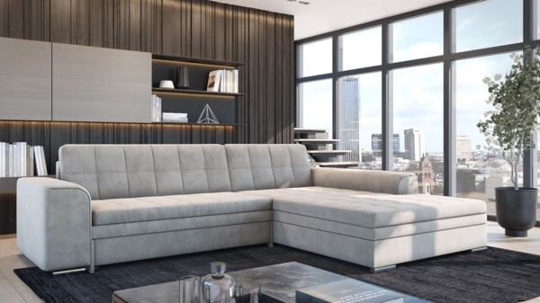 Ecksofa Schlafsofa Sofa LUSAKA in Stoff Fresh Beige Ottomane Rechts