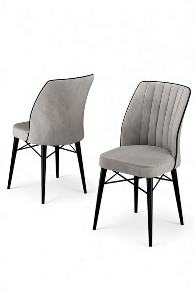 Modernes Stuhlset (4-teilig), Grau & Schwarz, 44 x 94 x 42 cm | Beine aus 100% Metall und Holz, Schaumstoffpolsterung 22/28 | Stilvolles skandinavisches Design