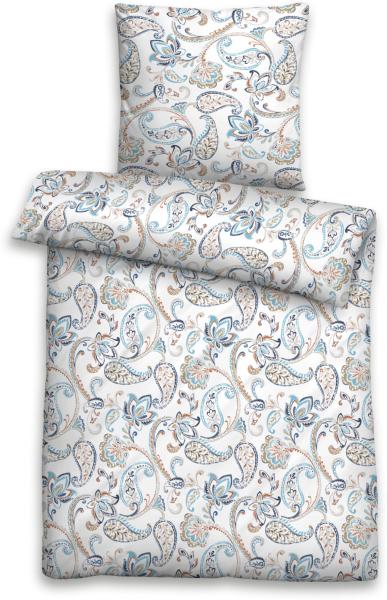 Castell Baumwoll Satin Bettwäsche Paisley Größe 155x220/80x80 cm eisblau