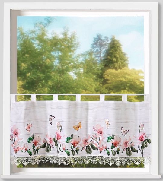 Weckbrodt Scheibengardine Thalia (1 St), Schlaufen, blickdicht, Satin, Bistro, Microsatin, Makramee-Borte, HxB 45x120cm, Gardine, Store
