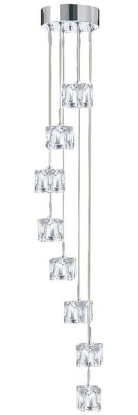 Ice Cube Led , 8Flammiger Multi-Drop, Klarglas Schirme, Chrome