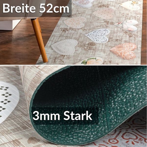 ANRO Küchenläufer RANNA Bodenmatte Flurläufer Teppichläufer Küchenteppich, eckig, Höhe: 3 mm, Meterware rutschfest 100cm Klassisch Beige wasserdicht