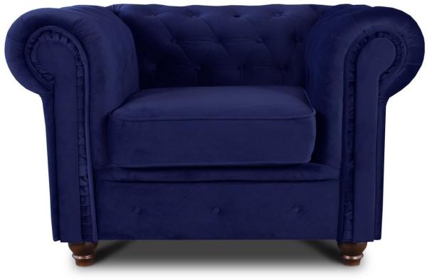 Sessel Chesterfield Asti - Couch, Couchgarnitur, Couchsessel, Loungesessel, Stühl, Holzfüße - Glamour Design, Velours (Dunkelblau (Velvet 86))