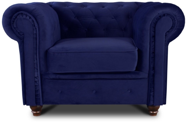 Sessel Chesterfield Asti - Couch, Couchgarnitur, Couchsessel, Loungesessel, Stühl, Holzfüße - Glamour Design, Velours (Dunkelblau (Velvet 86)) Bild 5