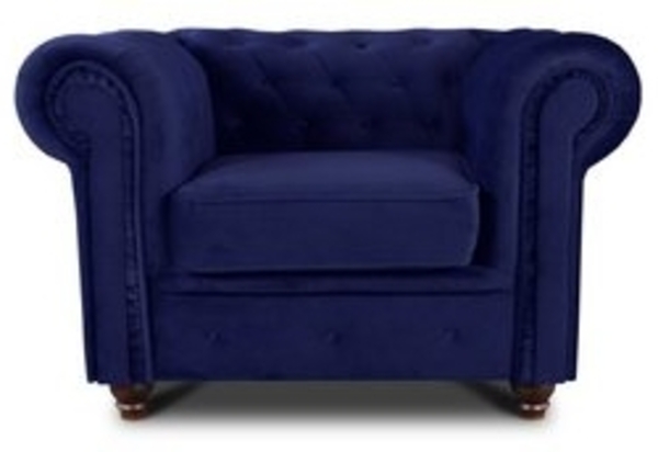 Sessel Chesterfield Asti - Couch, Couchgarnitur, Couchsessel, Loungesessel, Stühl, Holzfüße - Glamour Design, Velours (Dunkelblau (Velvet 86)) Bild 6