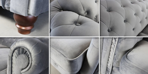 Sessel Chesterfield Asti - Couch, Couchgarnitur, Couchsessel, Loungesessel, Stühl, Holzfüße - Glamour Design, Velours (Dunkelblau (Velvet 86)) Bild 3