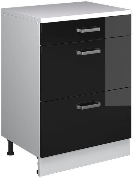 Kommode unter Schräge Rion Schwarz Hochglanz 60x81.6 cm ohne Schräge mit 3 Schubladen Vicco