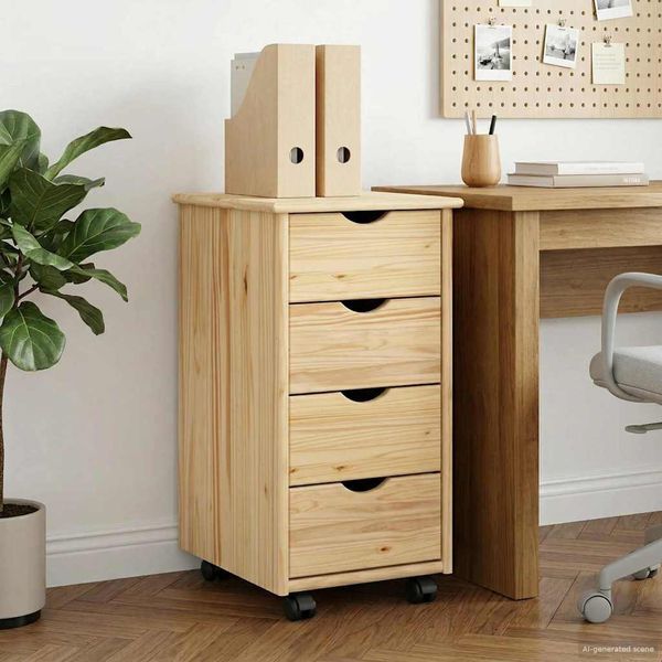 vidaXL Rollschrank Mit Rad Braun 65,5 x 34 x 39 cm Massivholz Kiefer 42032389