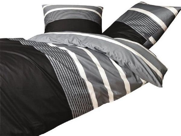 soma Bettwäsche Bettbezug 135x200 80x80 gestreift schwarz silber Streifen bieber warm, Biber, 2 teilig, Warme Biber Flanell Bettwäsche 135x200 Herbst Winter kuschelig weich
